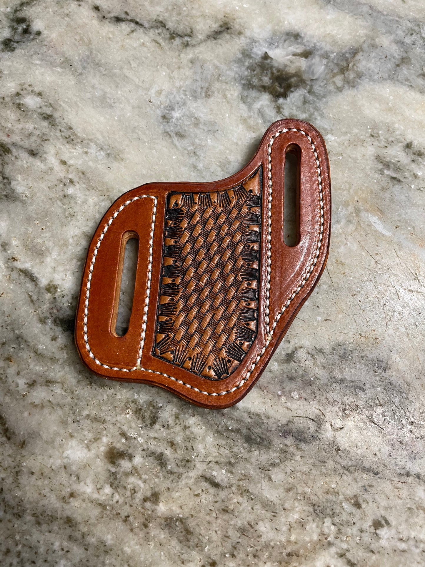 Basket stamp knife sheath – Shafer's Custom Leather