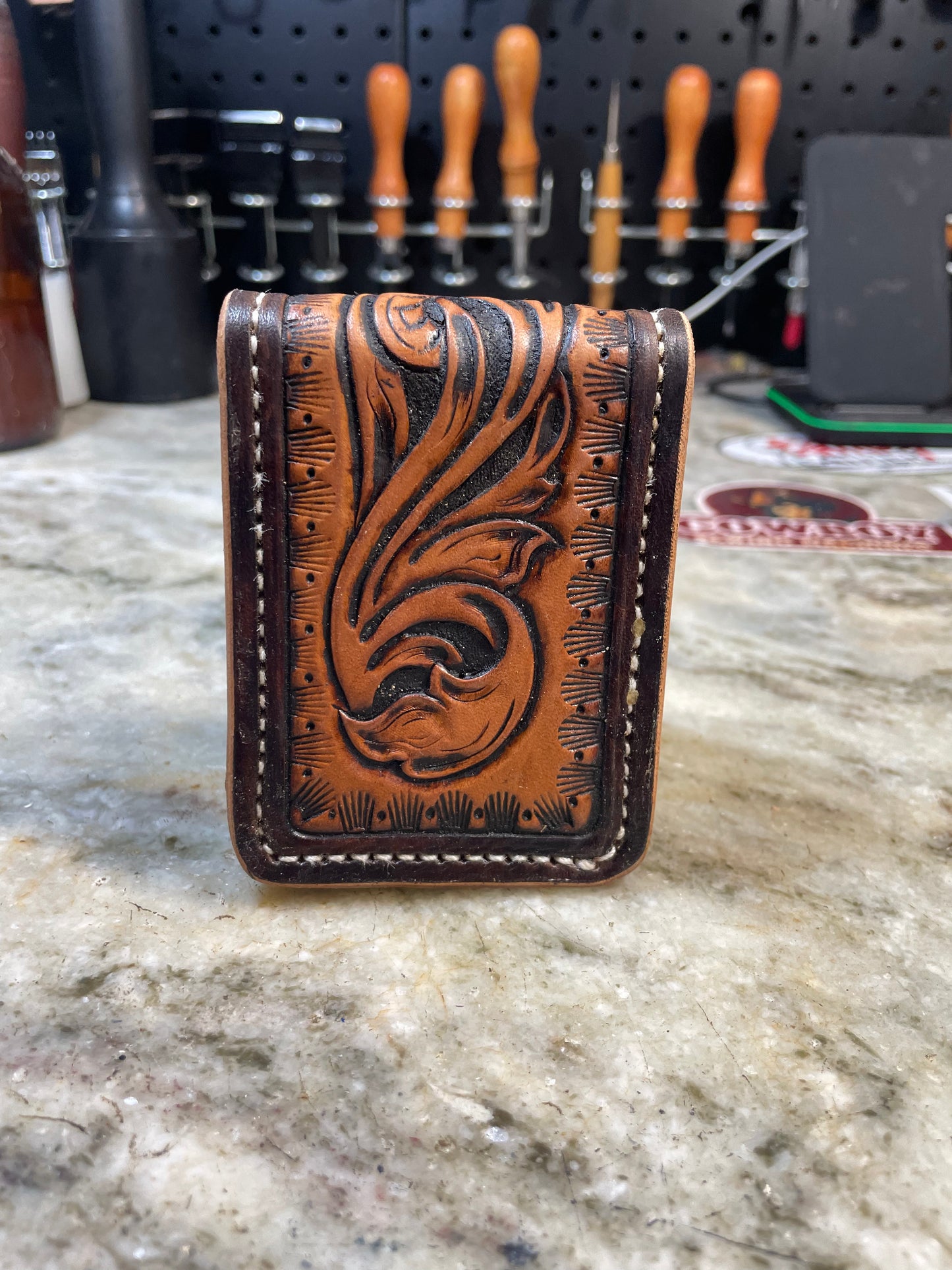 Tooled money clip wallet