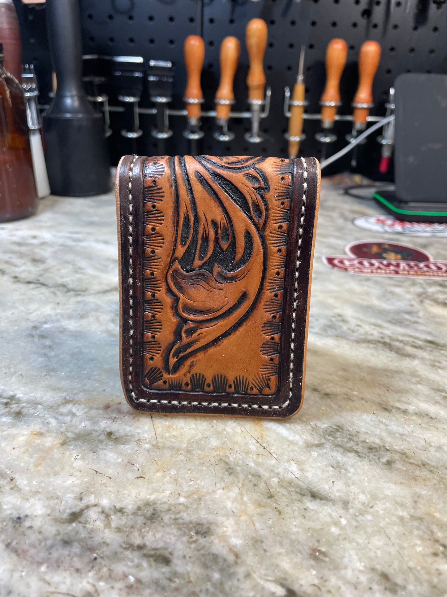 Tooled money clip wallet