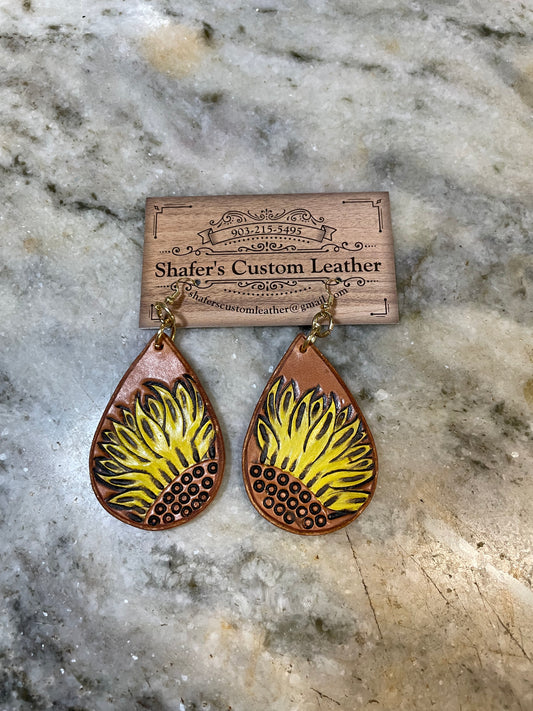 Painted sunflower earrings